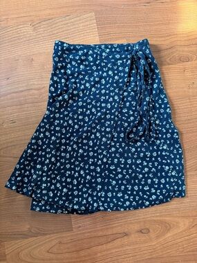 Brandy Melville Navy Blue Floral Wrap Skirt